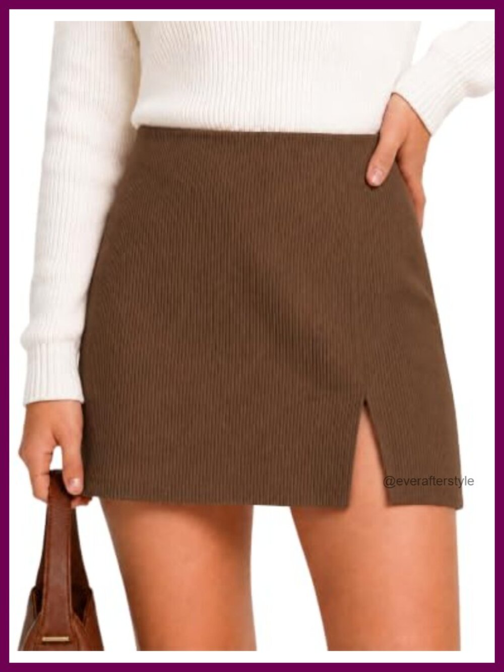 Corduroy Mini Skirt Low Waist Skort Built-in Shorts Casual Split Hem